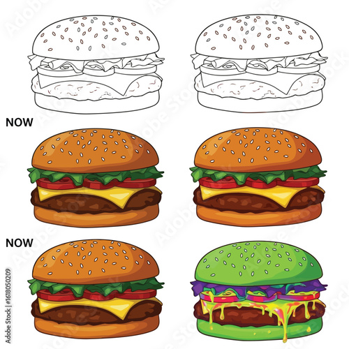 Hamburger Transformation Process from Sketch to Color Realism with Fantasy Option a Visual Guide to Development