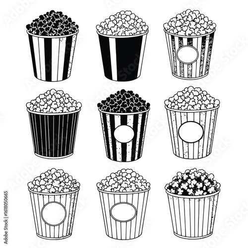 Popcorn bucket icon set