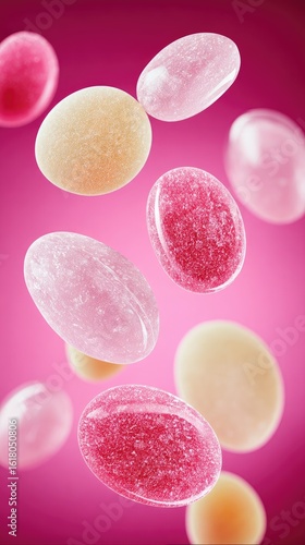 Floating Pastel Candies in Pink Background