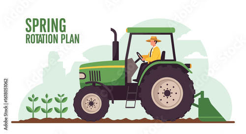 Agricultural Tractor At Work During Spring Season For Crop Rotation