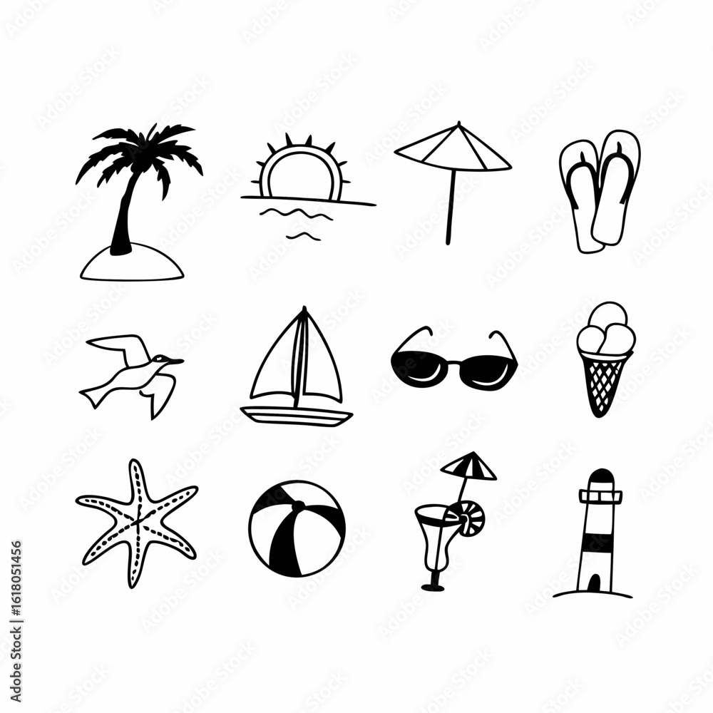 Fototapeta premium Collection of summer icons including palm tree and sunglasses - Concept of set icon 