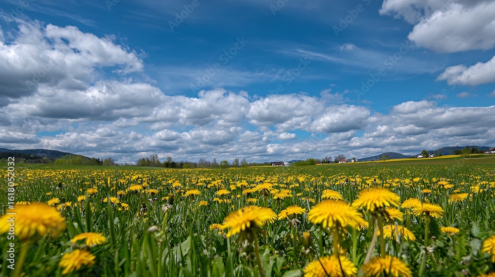 Fototapeta premium field of dandelions and sky