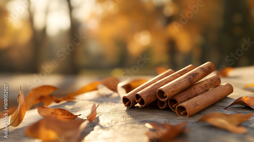 Fototapeta Naklejka Na Ścianę i Meble -  Cinnamon sticks placed quietly on a table