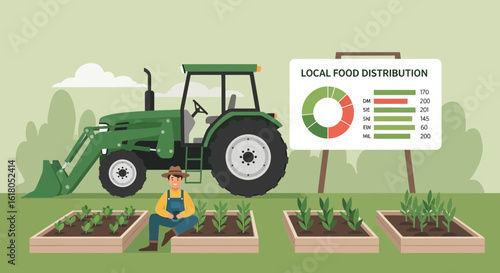 Farm Fresh Produce Distribution Illustrated By A Happy Farmer