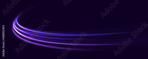 Glowing neon light streaks in violet and blue hues sweeping in a smooth arc — ideal for high-tech, motion, or cosmic-inspired visuals.