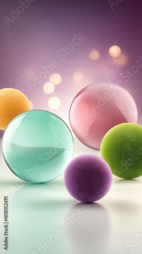Floating Pastel Spheres with Soft Sheen and Glowing Background