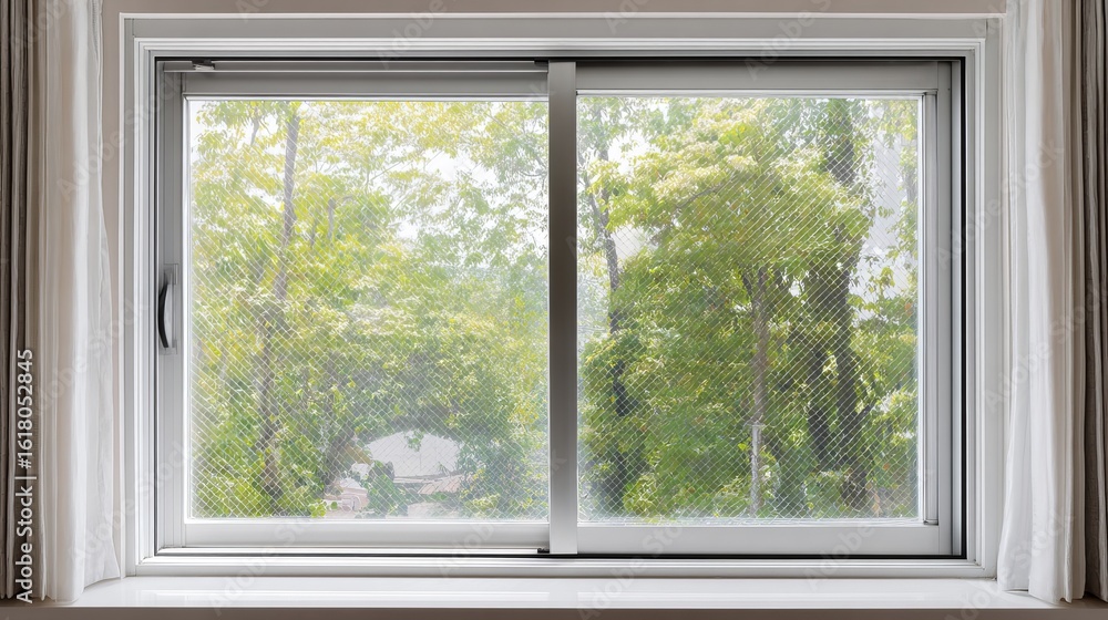 Obraz premium Bright window view with greenery outside, creating a tranquil ambiance and inviting natural light indoors.