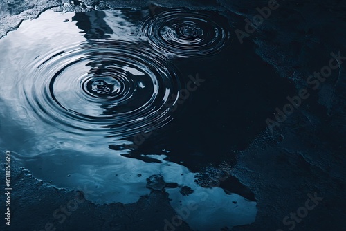 Dark water ripples from rain drops