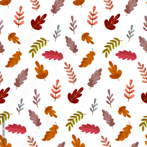 Autumn leaves pattern. Falling textured leaf seamless background. Autumn foliage print for fabric, textile, packing or wrapping paper. Vector illustration
