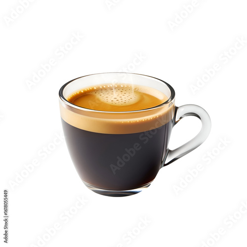 Glass Espresso Cup Filled with Dark Coffee and Frothy Microfoam.