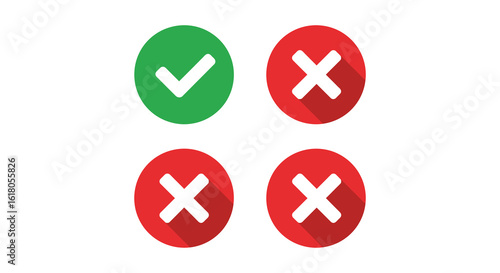 Green check mark and red cross mark icons for right and wrong choices