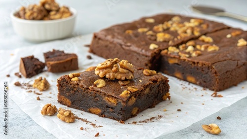 Delicious sweet potato brownie topped with crunchy walnuts perfect for dessert lovers
