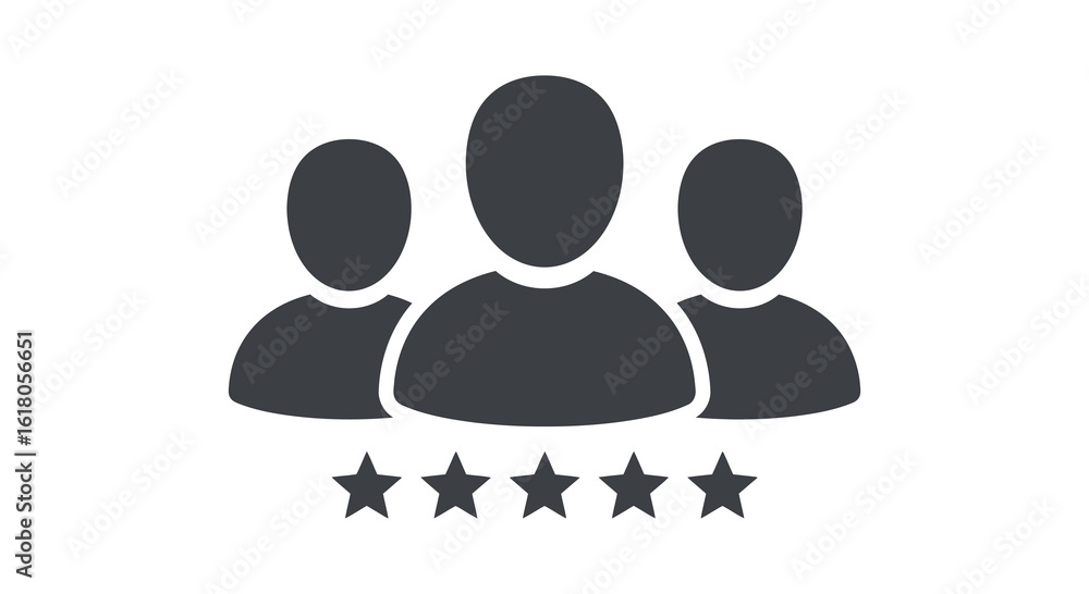 Customer review icon with five stars representing a positive rating experience Customer review icon with five stars representing a positive rating experience