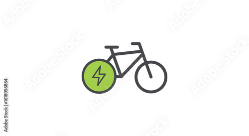 Electric bicycle icon with green wheel and lightning bolt symbol