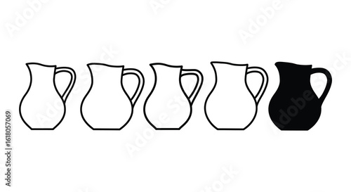 Row of Pitchers with One Black Silhouette Standing Out From the White