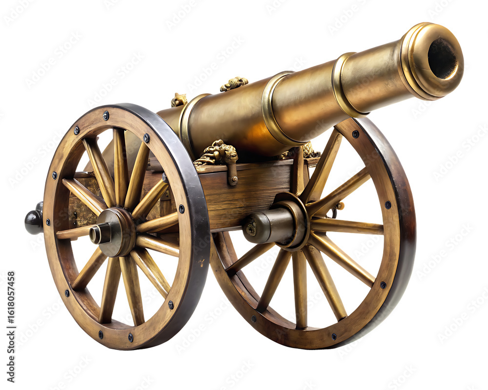 Antique brass cannon isolated on white background PNG.AI Generated. Antique brass cannon isolated on white background PNG.AI Generated.