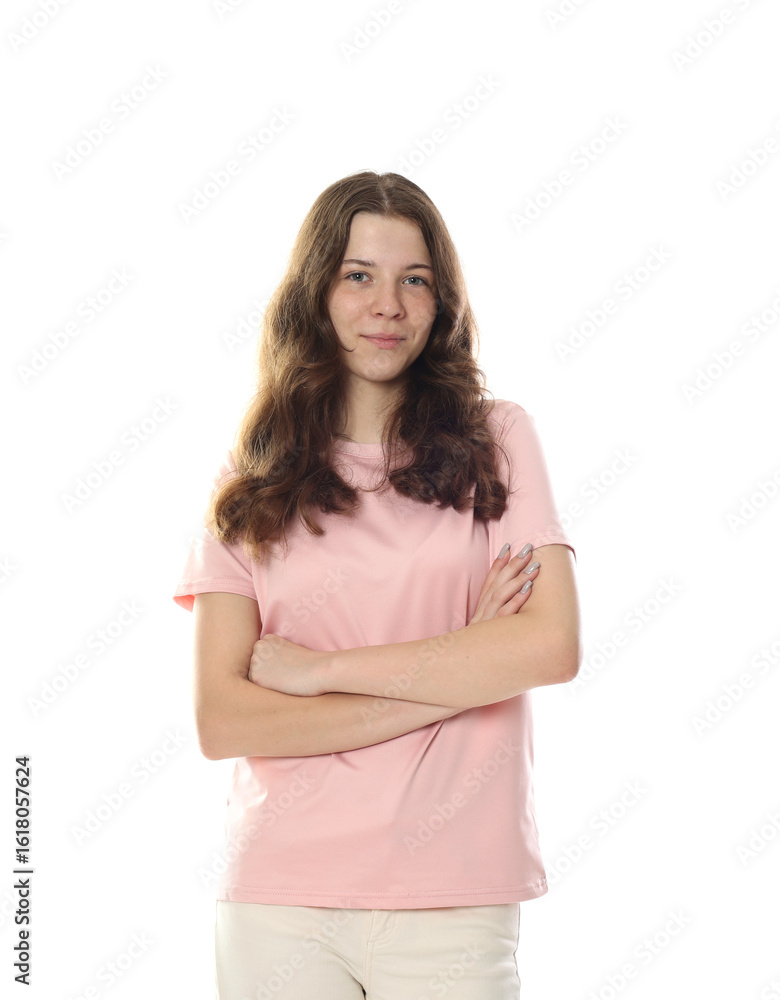 Happy teenage girl posing on white background Happy teenage girl posing on white background