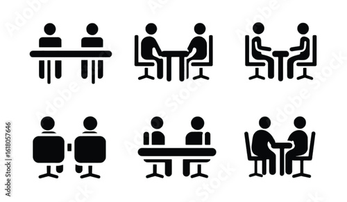 Business Meeting Icons Set Depicting Collaboration Discussion and Negotiation in Corporate Settings for Presentations and Web Design