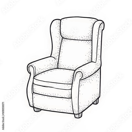 Armchair with high back in traditional style outlined drawing  