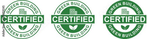 Green Building Approved Stamp – Eco-Friendly Construction Certification Icon Set