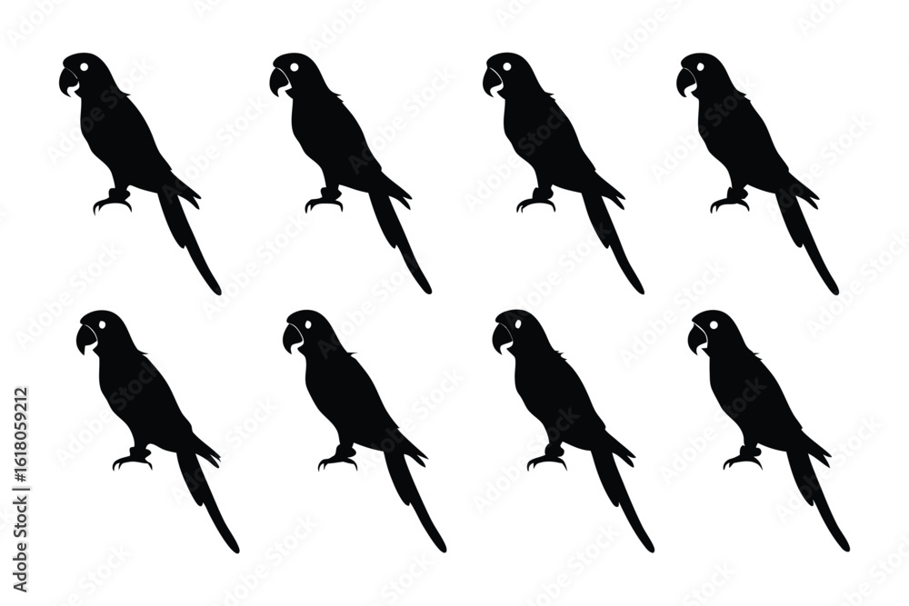 Obraz premium Parrot Silhouette Pattern: A striking pattern showcases multiple parrot silhouettes. The stark contrast between the dark forms and the background creates a captivating design.