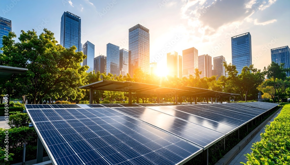 Fototapeta premium Solar panels in a city park