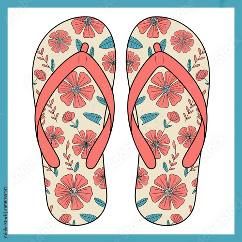 Floral flip flops summer footwear beach essentials vacation getaway comfortable sandals trendy design colorful and stylish beachwear tropical vibes