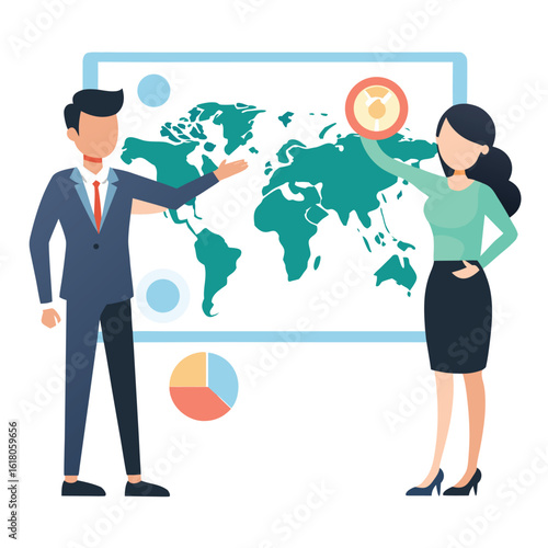 Global Business Strategy Unveiled Team Explaining World Map for Growth and Planning