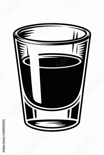 Stylized Shot Glass Illustration Black and White Graphic Design Vector Illustration of Cocktail Glass for Bar or Restaurant Menu