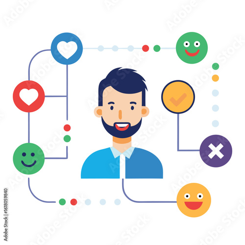 Customer feedback and user experience journey map with satisfaction and emotion icons.