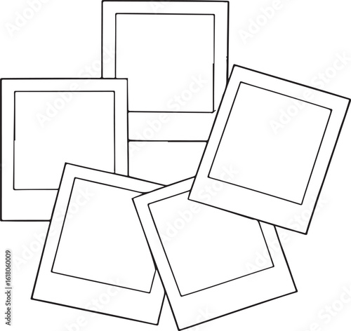 Outlined polaroid frames arranged in a cluster ready for photos or artistic compositions