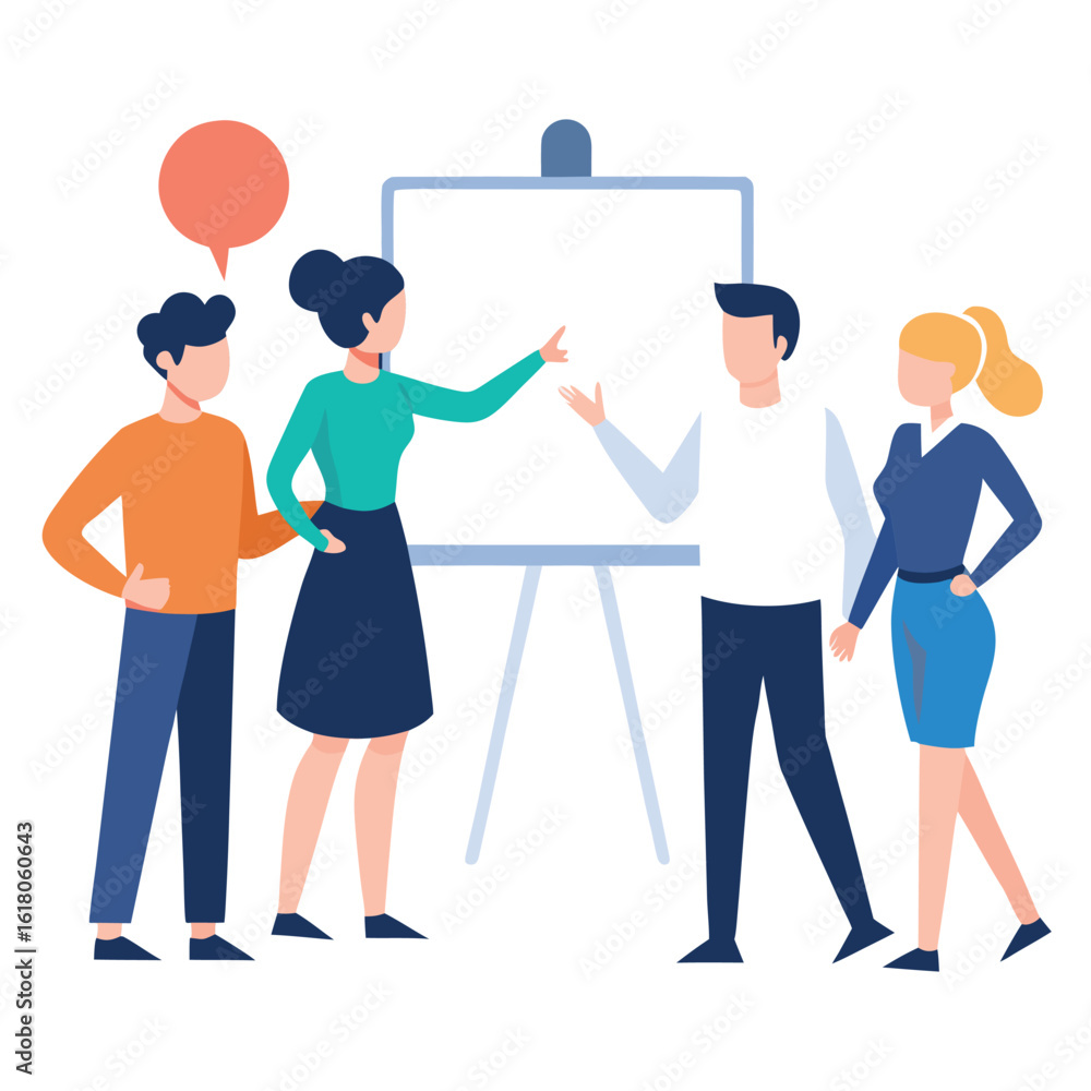 Obraz premium Creative business team collaborating during a presentation with a blank whiteboard for ideas.