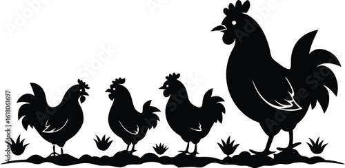 A collection of varied illustrations of hens, ranging from realistic to stylized, often depicting them in farm settings or alongside eggs, highlighting poultry and agricultural themes