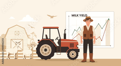 Farmer Proudly Showing Increase In Milk Yield With Farm Animals