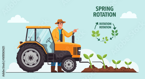 Farmer Driving Tractor During Soil Cultivation In Springtime Season