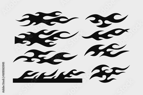 vector illustration of a set of tribal flames tattoos or vehicle decal