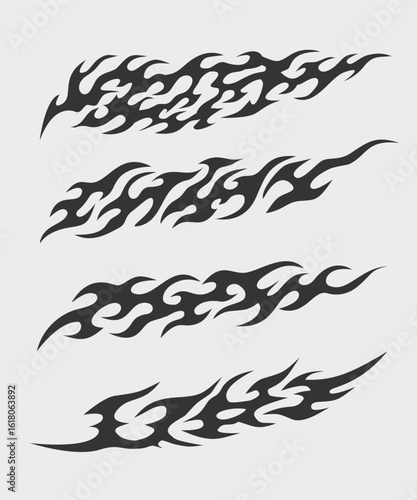 Black and white Tribal flames decal set, tribal flames tattoo set design
