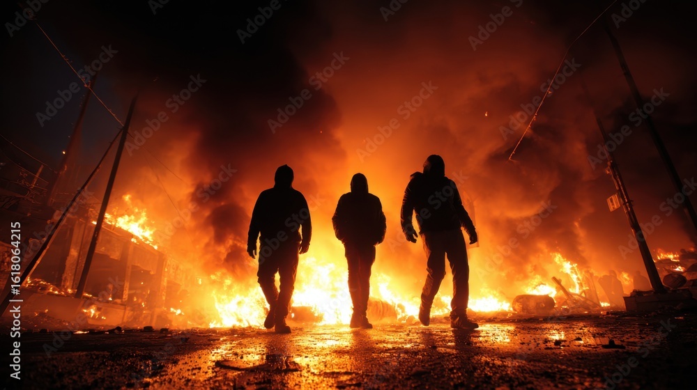 Fototapeta premium Protests and violence fueled by economic hardship or political disputes cause social unrest and disrupt communities. 