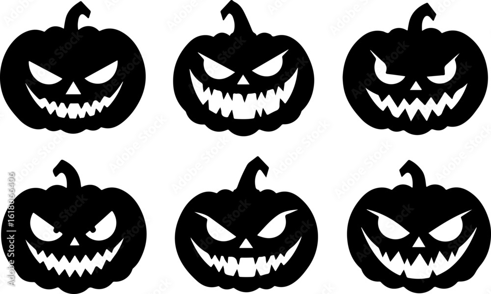 Obraz premium Spooky Jack-o'-Lantern Pumpkin Silhouette Bundle