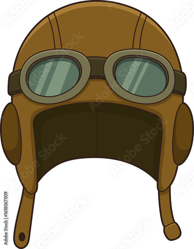Vintage aviator helmet with goggles for flying, cartoon styled drawing