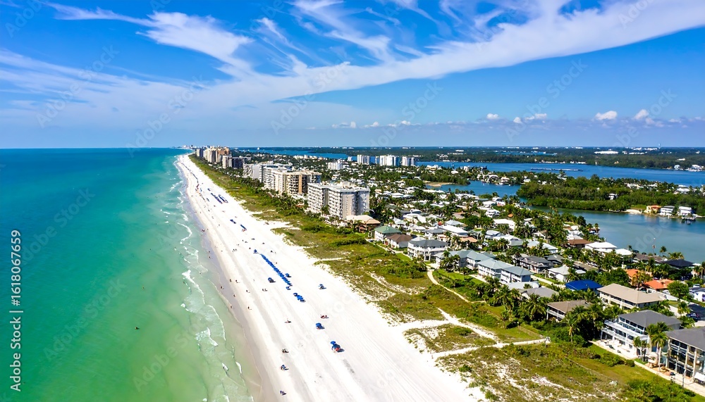 Naklejka premium Panoramic aerial view showcasing Fort Myers Beach, Florida, with pristine coastline
