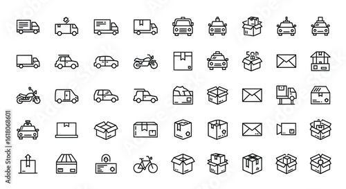 Outline Icon Set for Delivery, Shipping and Logistics Industry Design