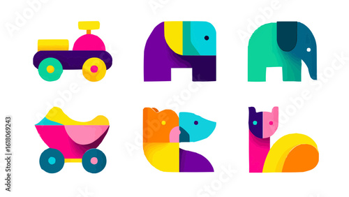 Isolate, vector icons, set of fabulous animals and characters and things, design element, creative style Origami, vector graphics for sites, landings, ads, web design