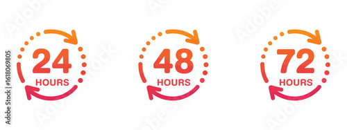 24 48 and 72 Hours Service Icons Representing Fast Delivery and Availability Around the Clock