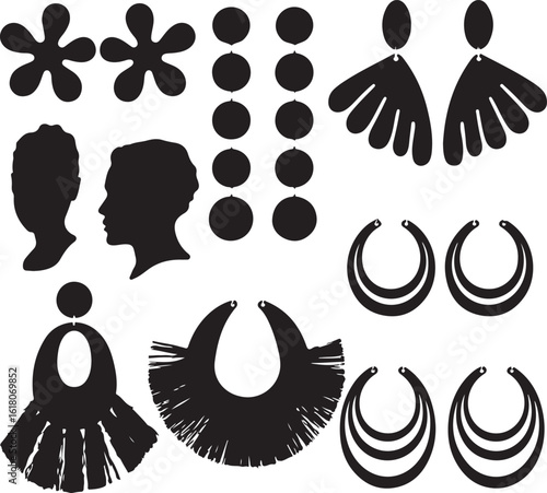 Black silhouette jewelry and profiles earrings necklace