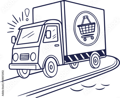 "Vector Shopping Delivery Truck on Road – E-commerce and Shipping Concept Illustration"