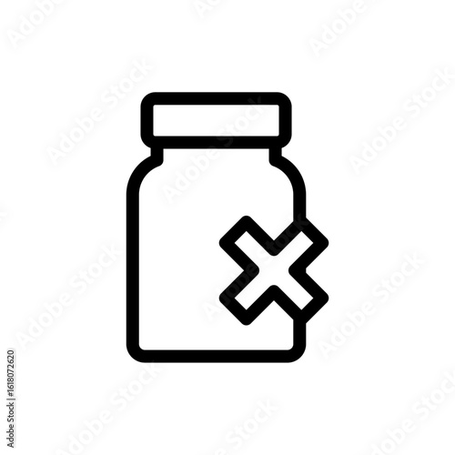 Warning icon of a bottle with a cross mark. A minimalist vector for expired medicine, unsafe products, or forbidden chemicals.