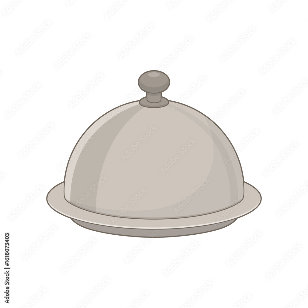 Elegant silver cloche dome over a plate, perfect for showcasing culinary art. Elegant silver cloche dome over a plate, perfect for showcasing culinary art.