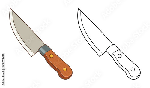 Two versions of a cartoon-style knife, one colored and one in outline.