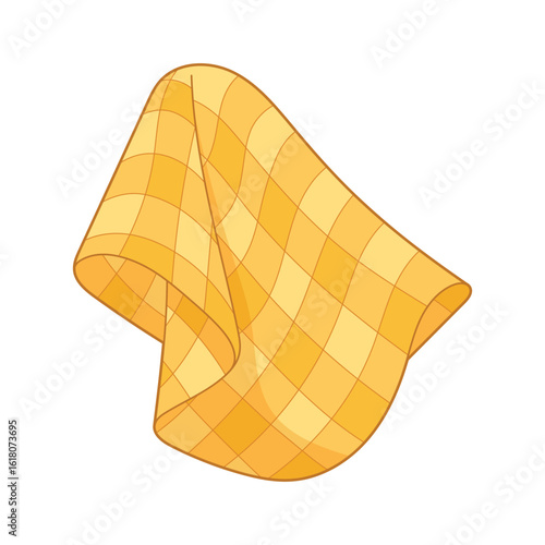 Cartoon Illustration: Folded yellow dishcloth with square pattern design.